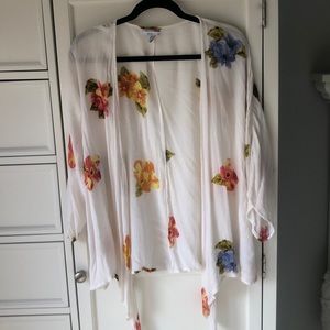 White and Floral Kimono Coverup